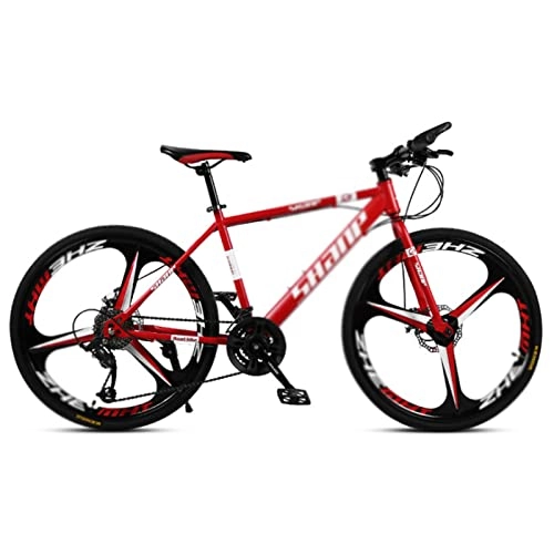 Mountain Bike : 26 Inch Mountain Bikes, Professional 21 / 24 / 27 / 30 Speeds Suspension Fork MTB, High-Tensile Carbon Steel Frame Mountain Bicycle With Dual Disc Brake for Men and Women red-24speed