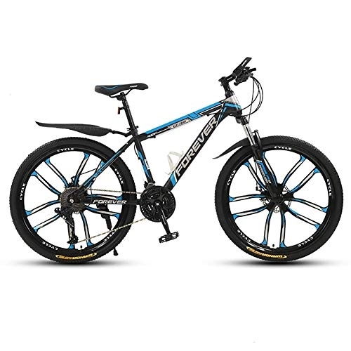 Mountain Bike : 26-Inch Mountain Trail Bike, Adult Mountain Bike, High Carbon Steel Bicycles, 10 Spoke Wheels, 24 Speeds Drivetrain, for Men And Women fengong (Color : Black blue)