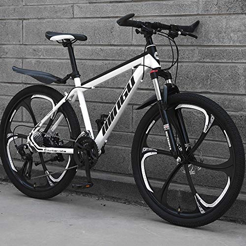 Mountain Bike : 26-Inch MTB 21 24 27-Speed Mountain Bike with Disc Brake Bike, High-Carbon Steel Frame, 6-Spoke Wheels Hard-Tail Mountain Bike, 160-185Cm Adult Bike, White, 26 Inch 24 Speed
