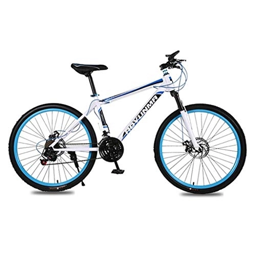 Mountain Bike : 26" Mountain Bike, Carbon Steel Frame Mountain Bicycles, Double Disc Brake and Front Fork, 21 Speed (Color : Blue)