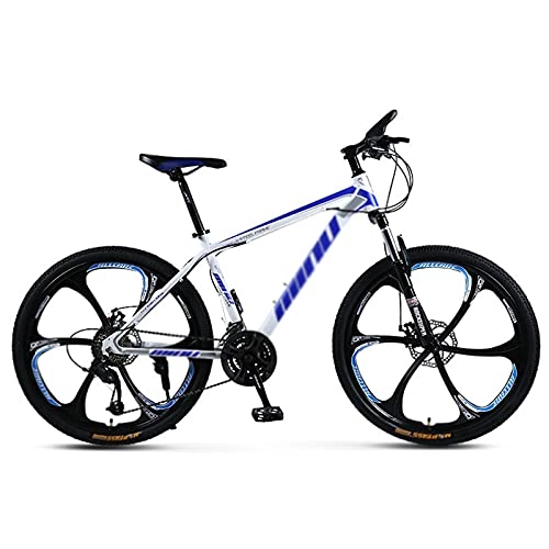 Mountain Bike : 26 Wheels Mountain Bike Daul Disc Brakes 21 / 24 / 27 / 30 Speed Mens Bicycle Front Suspension MTB (3 / 6-Spokes) white blue-21speed