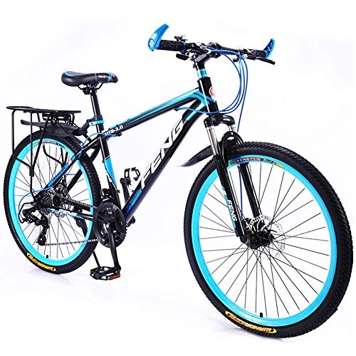 Mountain Bike : 26Inch Hard Tail Mountain Bike for Men's & Women, 3-Speed Positioning Chainring, Front Shock MTB, Mountain Trail Bike High Carbon Steel Outroad Bicycles, black blue, 26inch 30speed