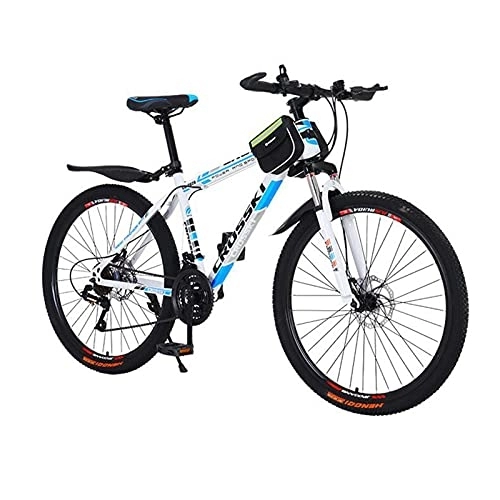 Mountain Bike : 26inch Mountain Bike, 21 / 24 Speed Bicycle with Full Suspension, Adult Road Offroad City Bike, Full Suspension MTB Cycling Road Racing with Anti-Slip Double Disc Brake for Men Women, Blue_24 Speed