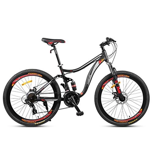 Mountain Bike : 26inch Mountain Bike, Carbon Steel Frame Mountain HardtailBicycles, Double Disc Brake and Full Suspension, 24 Speed (Color : Black)