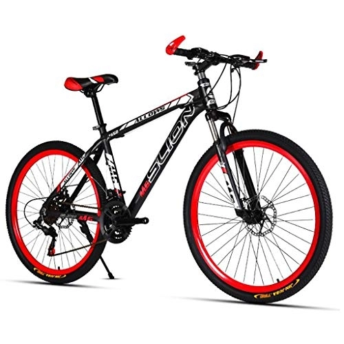 Mountain Bike : 26inch Mountain Bike, Steel Frame Hard-tail Bicycles, 17inch Frame, Dual Disc Brake and Front Suspension (Color : Black+Red, Size : 21 Speed)