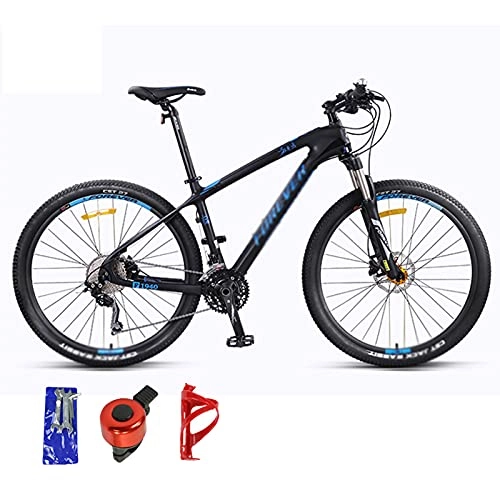 Mountain Bike : 27.5 Inch Mountain Bikes, 27 / 30 Speed Suspension Fork MTB, High-Tensile Carbon Steel Frame Mountain Bicycle With Dual Disc Brake for Men and Women, Lightweight black blue-30speed