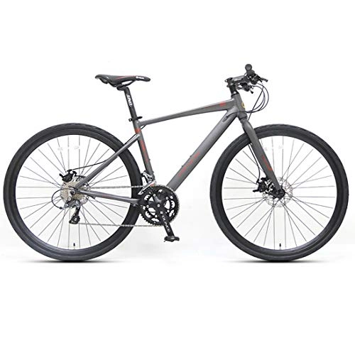 Mountain Bike : 27.5-Inch Road Bicycle, 16-Speed Mountain Bike Racing, 700C Aluminum Alloy Frame, Hydraulic Disc Brake, Men's And Women Adult-Only, flat handle black gray