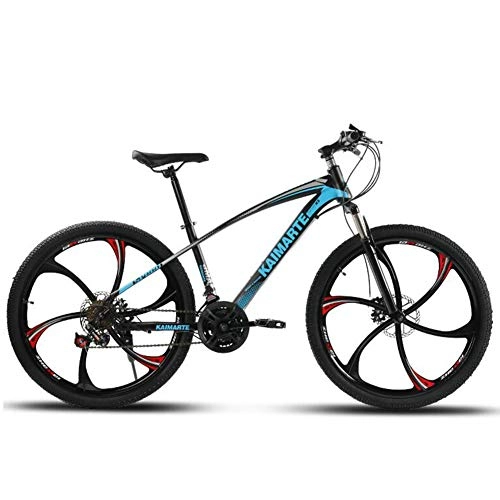 Mountain Bike : 27-Speed Mountain Bike, Double Disc Brakes Plus Shock Absorption, Carbon Steel Frame, Suitable for Off-Road Men And Women, Green, 26 Inches, Blue, 24 inches