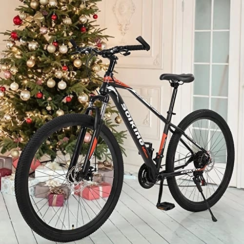 Mountain Bike : 29 inch Mountain Bike with High Carbon Steel Frame, Featuring Spoke Wheels and 21 Speed, Double Disc Brake and Front Suspension -Slip Bicycles Bicycle with (Orange, One Size)