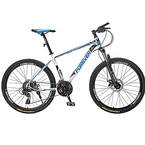 Mountain Bike : 30-Speed Men's Mountain Bike / Bicycles, MTB 24 / 26 / 27.5 Inch High Carbon Steel Frame Hard Tail Mountain Bicycle for Mens And Womens, Student, White And Blue, 24 Inch