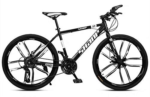 Mountain Bike : 30-Speed Mountain Bicycle, 24 / 26 Inch High Carbon Steel Frame 10 Cutter Wheel MTB Bike Double Disc Brake Road Cycling, Black
