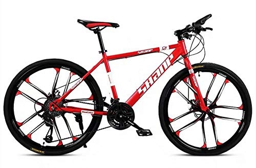 Mountain Bike : 30-Speed Mountain Bicycle, 24 / 26 Inch High Carbon Steel Frame 10 Cutter Wheel MTB Bike Double Disc Brake Road Cycling, Red