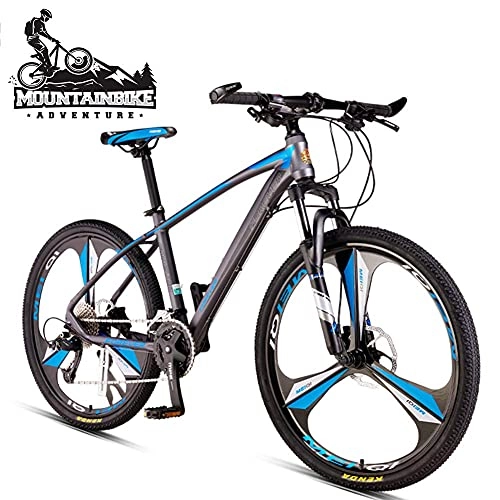 Mountain Bike : 33 Speed Mountain Bikes with Front Suspension for Men / Women, Adults Boys / Girls Anti-Slip Hardtail Mountain Trail Bicycle, Hydraulic Disc Brake & Adjustable Seat, Gray Blue 3 Spokes, 27.5 Inch