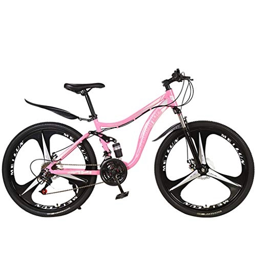 Mountain Bike : 7Lucky Mountain Bike, Portable Adult 26 Inch Disc Brake Double Shock Road Bike Gear Shift System Bicycle for Outdoor Cycling (Pink)