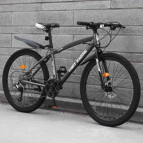 Mountain Bike : Abrahmliy Adult 24 Inch Mountain Bike for Men Women Off-Road Bicycle Double Disc Brake Bicycles High Carbon Steel Hard Tail Frame Rider Height 140-170Cm-Grey_24 speed