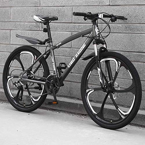 Mountain Bike : Abrahmliy Adult Mountain Bike High-Carbon Steel Frame Beach Bicycle Double Disc Brake Off-Road Snow Bikes 26 Inch Six knives Magnesium Alloy Integrated Wheels-Grey_27 speed