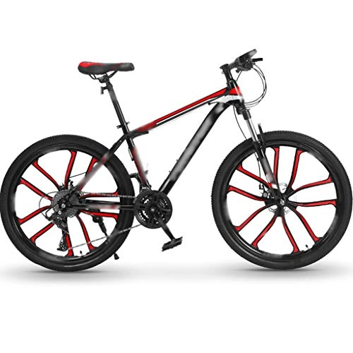 Mountain Bike : Adult Bicycle Road Bike Youth Off-road, Variable Speed Mountain Bikes, 27 Spd / 24 Inch, MTB High Carbon Steel Frame, Dual Disc Brakes, Shock-absorbing Fork (Color : Black red-27spd, Size : 24inch)