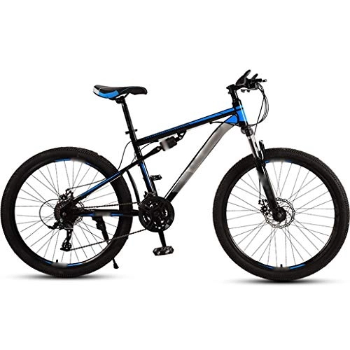 Mountain Bike : Adult Bicycle Shock-absorbing Youth Mountain Bikes, Road Bicycle Outdoor Riding, MTB High Carbon Steel Frame, 21 / 24 / 26 / 30 Spd, Double Shock Absorption (Color : Black blue-30spd, Size : 26inch)
