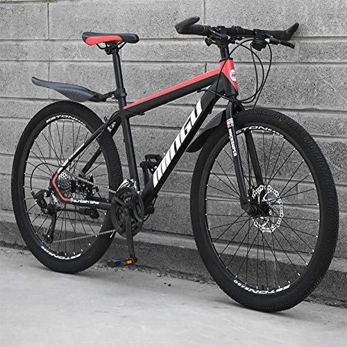 Mountain Bike : Adult Carbon Steel Mountain Bike, 26 Inch Wheels, 21-24-27 Speed Variable Speed Gears Dual Disc Brakes Shock Absorption Mountain Bicycle, black red, 27 speed
