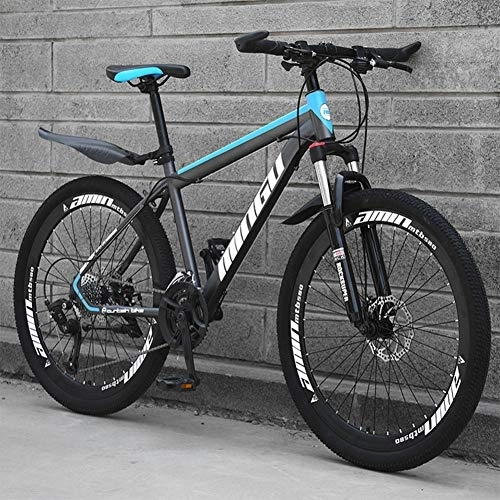 Mountain Bike : Adult Carbon Steel Mountain Bike, 26 Inch Wheels, 21-24-27 Speed Variable Speed Gears Dual Disc Brakes Shock Absorption Mountain Bicycle, gray blue, 21 speed