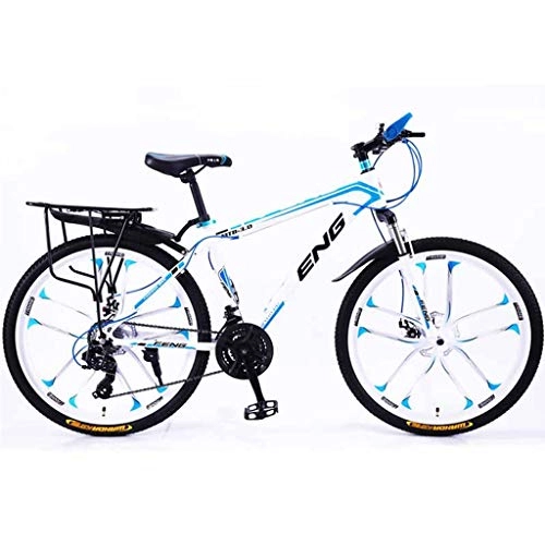 Mountain Bike : Adult Mens and Womens Mountain Bikes, 21 / 24 / 27 / 30 Shifting Options, 24 / 26in High Carbon Steel Frame Bike, Front and Rear Dual Disc Brakes Bicycle, Multiple Colors ( Color : B-24in , Size : 21 speed )