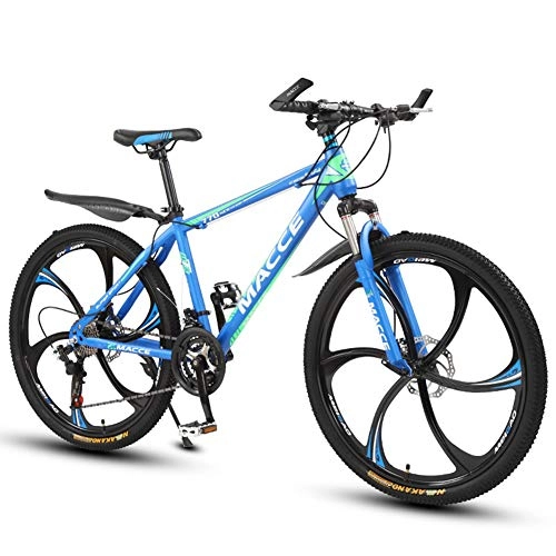 Mountain Bike : Adult Mountain Bike 24 / 26 inch / Double Disc Brake, 6 cutter wheel, Thickened Carbon Steel Frame Male And Female Cross Country Hiking Mens MTB Bicycle-blue-24speed_26inches