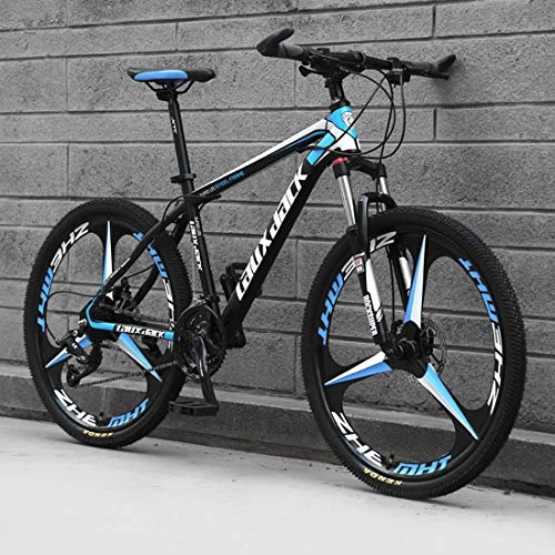 Mountain Bike : Adult Mountain Bike, 26-Inch 3-Spoke Wheel, High Carbon Steel Hard Tail Frame, Road Off-Road Non-Slip Bicycle, Double Disc Brake, black blue, 27 speed