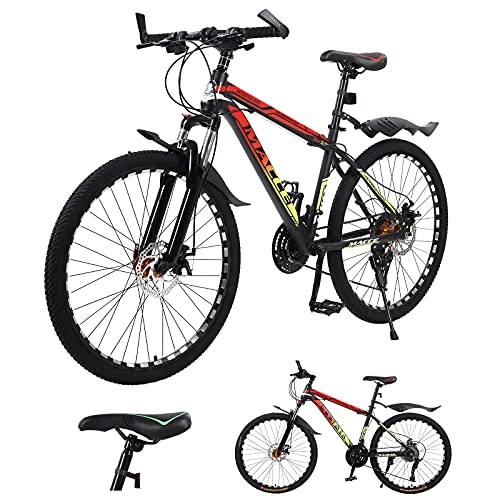Mountain Bike : Adult Mountain Bike, 26-Inch Spoked Wheels, Mens / Womens 27 Speed Mountain Bicycles, Dual Disc Brake Suspension Mountain Bicycle Road, Lightweight Strong Steel Frame (Red)
