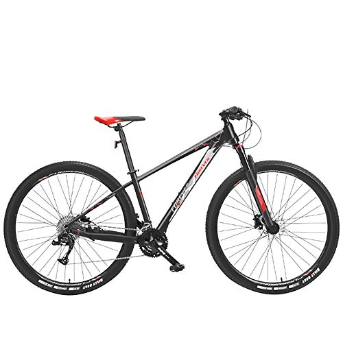 Mountain Bike : Adult mountain bike, 26-inch wheel male / female disc brake suspension solid alloy car 33-speed mountain bike-Black Red_26 inch