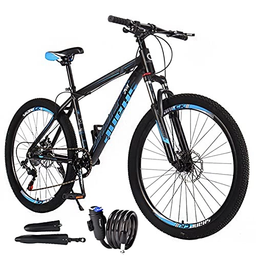 Mountain Bike : Adult Mountain Bike, 26-Inch Wheels, 7speed Cross-country Mountain Bike，Double Disc Brakes Shock Absorption（with Mudguard, Car Lock）.-Blue
