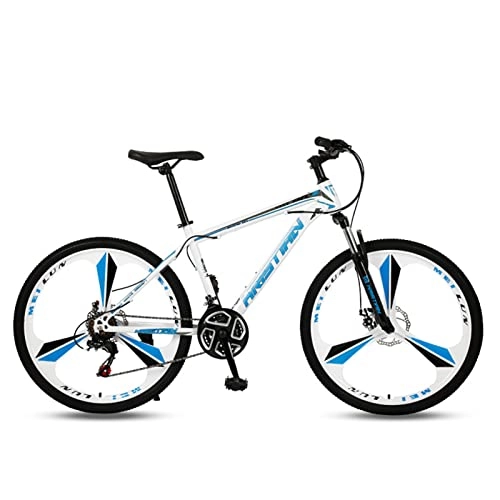 Mountain Bike : Adult Mountain Bike Full Suspension High-Carbon Steel MTB Bicycle，21 / 24 / 27 Variable Speed，Rigid Hardtail，Dual Disc Brake Non-Slip，26-Inch Wheels，for Adult & Teenager white blue- 24