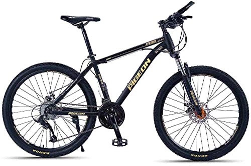 Mountain Bike : Adult Mountain Bikes, 26 Inch High-carbon Steel Frame Hardtail Mountain Bike, Front Suspension Mens Bicycle, All Terrain Mountain Bike, (Color : Gold, Size : 24 Speed)