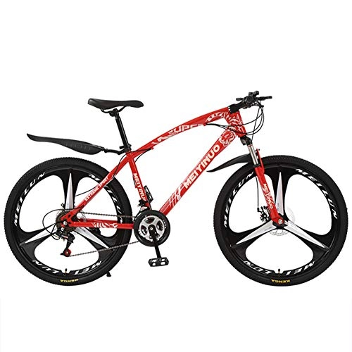 Mountain Bike : Adult Mountain Bikes 26 Inch Mountain Trail Bike High Carbon Steel Full Suspension Frame Bicycles 3 Spoke 27 Speed ​​Gears Dual Disc Brakes Mountain Bicycle, Red
