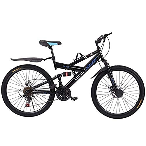 Mountain Bike : Adult Mountain Bikes, 26in Carbon Steel Mountain Bike, 21 Speed Bicycle Full Suspension MTB, Gears Dual Disc Brakes, Men And Women Bike, Black
