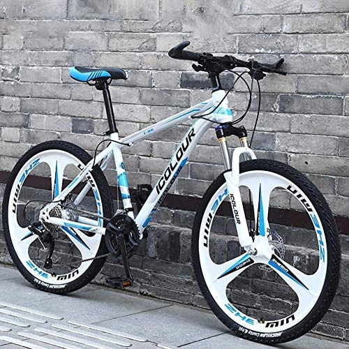 Mountain Bike : Adult Mountain Bikes, Hardtail Mountain Bicycle With Front Suspension, 26 Inch 24 Speed Aluminum Lightweight Mountain Bikes White And Blue 26", 24-speed