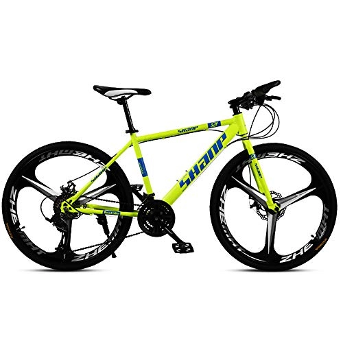 Mountain Bike : Adult Mountain Bikes, Mountain Bike, Double Disc Brake, Bike for Men and Women, Road Bike, High-Carbon Steel Frame, All Terrain Mountain Bike, 30Speed, Yellow, Three Cutter Wheel