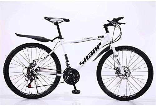 Mountain Bike : Adult MTB Country Gearshift Bicycle, Country Mountain Bike 24 / 26 Inch Double Disc Brake, Hardtail Mountain Bike with Adjustable Seat Carbon Steel White Spoke Wheel, 21-stage shift, 24inches