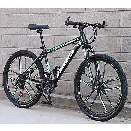 Mountain Bike : Adult Road Variable Speed Bicycle 24 Inch 27 Speed Adult Mountain Bike High Carbon Steel Soft Tail Frame, Double Disc Brake, Double Shock Absorption, black green, 24 inch 27 speed