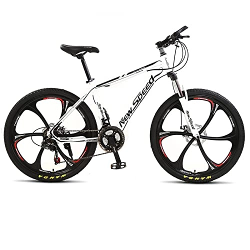 Mountain Bike : Adults Mountain Bike，21 Speeds Suspension High-Carbon Steel MTB Bicycle，Aluminum Frame 24 / 26 Inch Wheels，Dual Disc-Brake 6-Spokes，Adjustable Seat ，for Women Men's MT White- 26inch