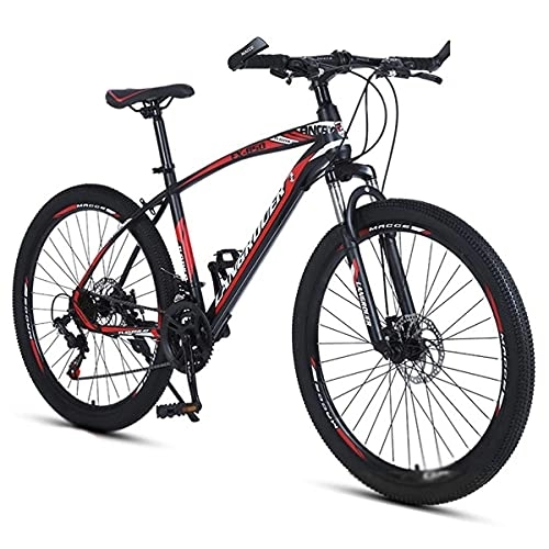 Mountain Bike : Adults Mountain Bike Carbon Steel Frame 21 / 24 / 27 Speed Alloy Rim Wheels with Hidden Disc Brake and Lockable Suspension Fork / Red / 27 Speed