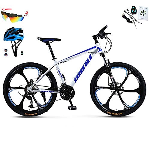 Mountain Bike : AI-QX Road Bike 30 Speed Light High-Carbon Steel Frame Road Bicycle Includes Professional Bicycle Glasses And Turn Signal Helmet, Blue
