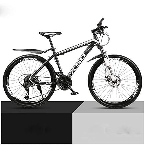 Mountain Bike : AIWKR Mountain Bike 26 Inch, Country Off-road Men and Women Bicycle, High Carbon Steel Frame, 21 / 24 / 27 / 30 Speed, Spring Fork, Double Disc Brake System