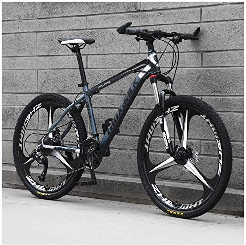 Mountain Bike : Allamp Outdoor sports Mountain Bike 26 Inches, 3 Spoke Wheels with Dual Disc Brakes, Front Suspension Folding Bike 27 Speed MTB Bicycle, Gray