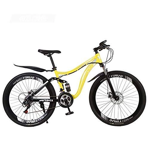Mountain Bike : Alqn 26 inch Mountain Bike Bicycle, Full Suspension High Carbon Steel Frame MTB Bike with Adjustable Seat, PVC Pedals and Mountain Tires, Double Disc Brake, D, 21 Speed