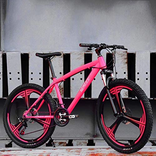 Mountain Bike : Alqn Adult Mountain Bike, Beach Snowmobile Bicycle, Double Disc Brake Bicycles, Man Woman General 26 inch Aluminum Alloy Wheels, Pink, 21 Speed