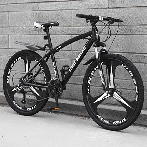 Mountain Bike : Alqn Adult Mountain Bike, High-Carbon Steel Frame Beach Bicycle, Double Disc Brake Off-Road Snow Bikes, Magnesium Alloy Integrated 24 inch Wheels, Black, 21 Speed