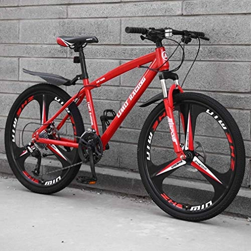 Mountain Bike : Alqn Adult Mountain Bike, High-Carbon Steel Frame Beach Bicycle, Double Disc Brake Off-Road Snow Bikes, Magnesium Alloy Integrated 24 inch Wheels, Red, 21 Speed