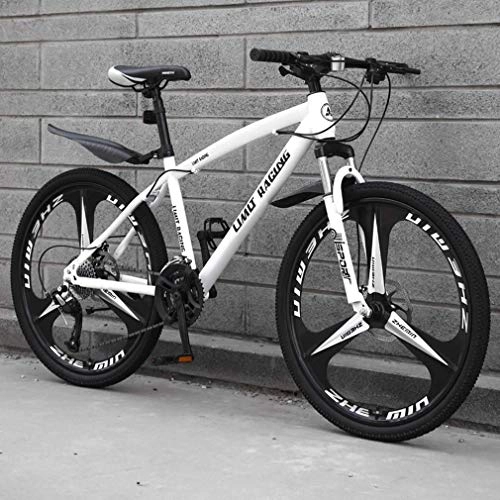Mountain Bike : Alqn Adult Mountain Bike, High-Carbon Steel Frame Beach Bicycle, Double Disc Brake Off-Road Snow Bikes, Magnesium Alloy Integrated 24 inch Wheels, White, 21 Speed