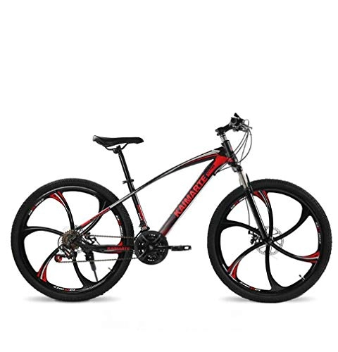 Mountain Bike : Alqn Adult Variable Speed Mountain Bike, Double Disc Brake Bikes, Beach Snowmobile Bicycle, Upgrade High-Carbon Steel Frame, 26 inch Wheels, Red, 27 Speed
