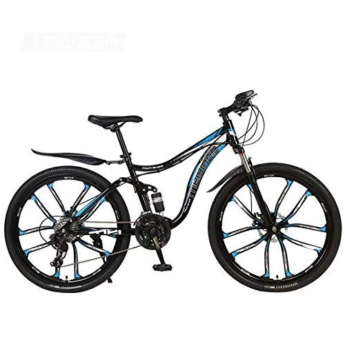 Mountain Bike : Alqn Mountain Bike 26 inch Bicycle, Carbon Steel MTB Bike Full Suspension, Double Disc Brake, B, 24 Speed